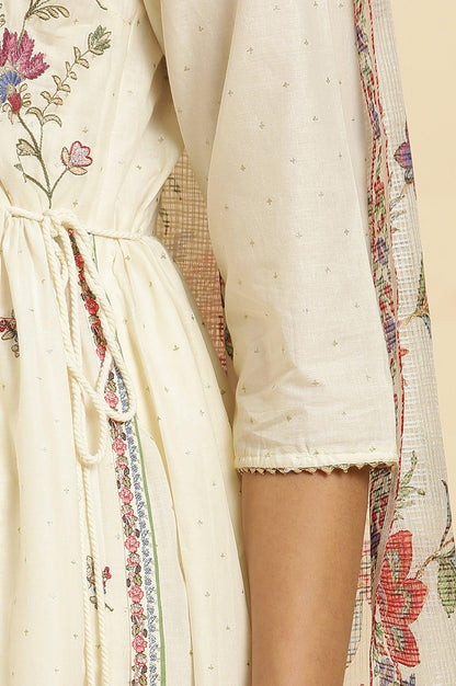 Ecru Printed Kurta &amp; Straight Pants Set - wforwoman