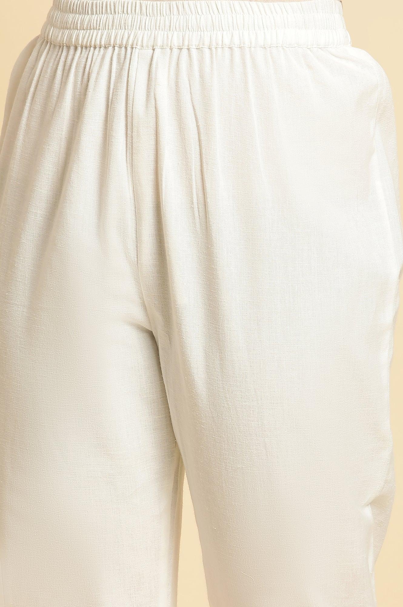 Ecru Printed Panelled Kurta, Pants And Dupatta Set - wforwoman