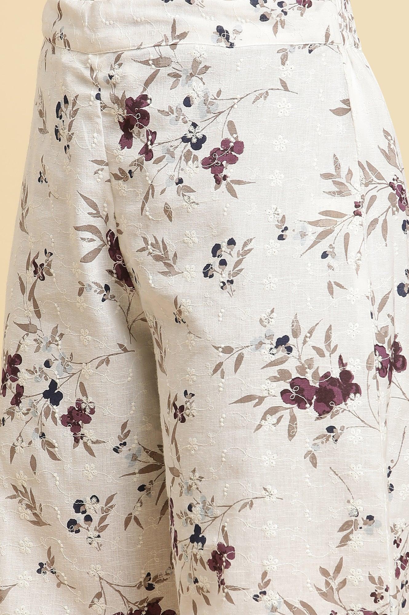 White Sleeveless Floral Printed Kurta And Pant Co-Ord Set - wforwoman