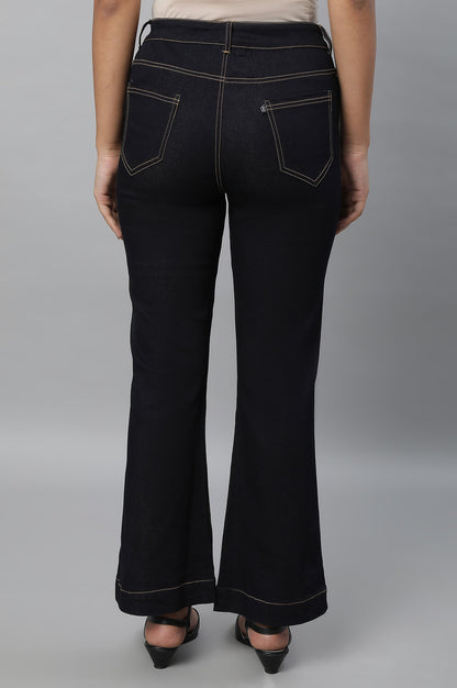 Blue Solid Boot-cut Denim Jeans with Front Zip