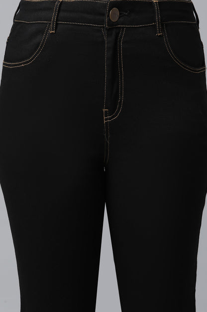 Black Solid Boot Cut Denim Jeans With Front Zip Closure