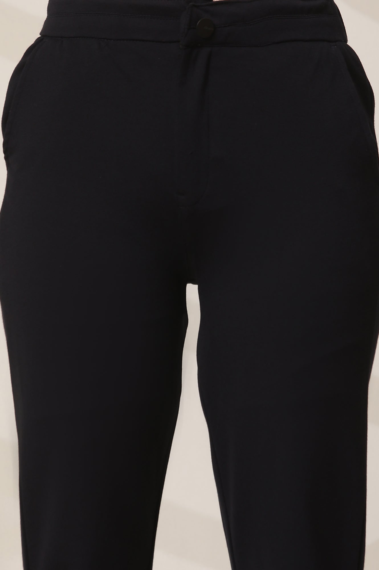 Navy Blue Solid Flared Knit Pants with Elasticated Waist