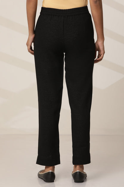 Black Solid Slim Fit Woven Pants With Elasticated Waist