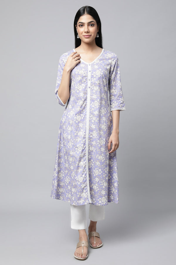 Aurelia Lavender Floral Printed kurta & Pants Set