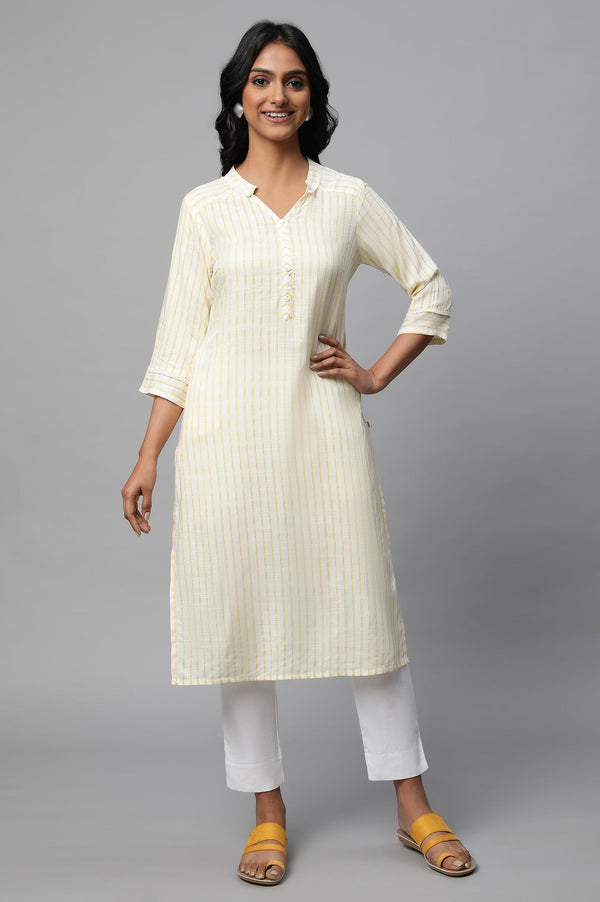 Yellow Stripe Print kurta Set