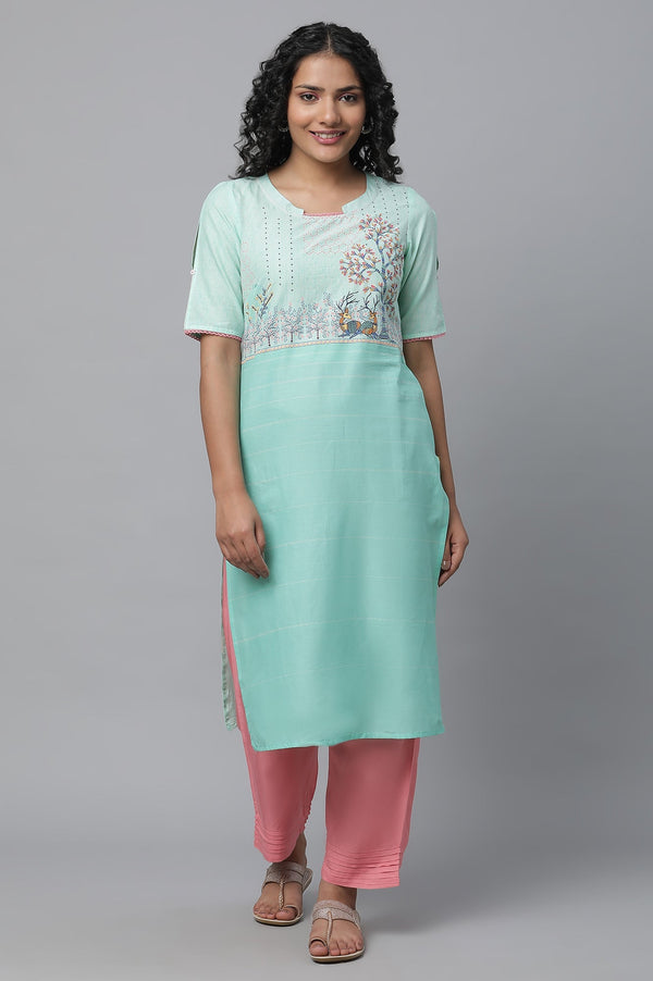 Aurelia Green Printed kurta & Palazzo Set