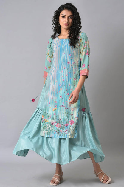 Green Floral Printed Mock Layer Summer Dress - wforwoman