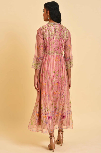 Pink Floral Gillet &amp; Striped Dress Set - wforwoman