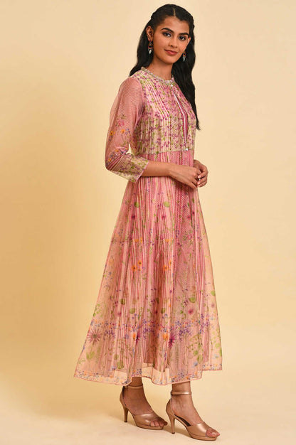 Pink Floral Gillet &amp; Striped Dress Set - wforwoman