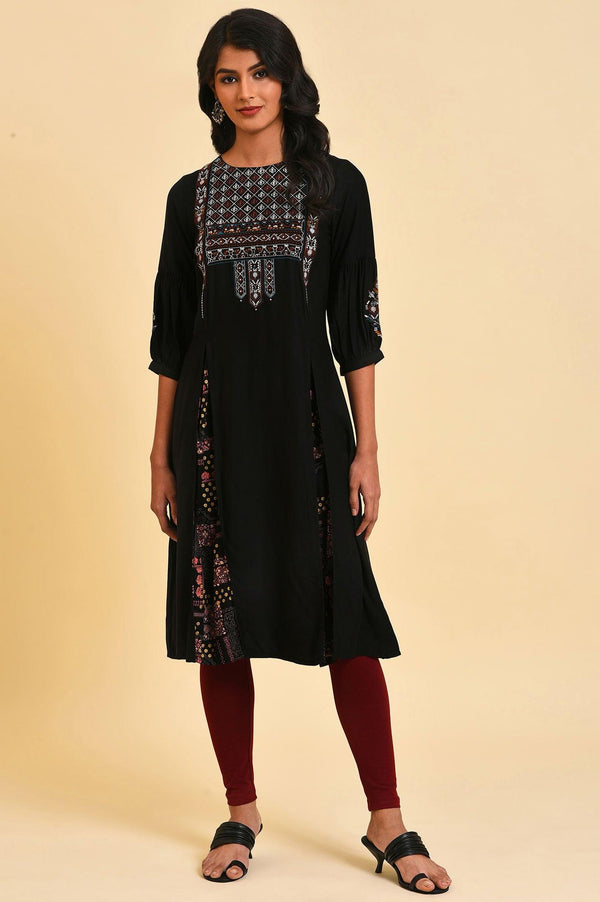 Black Godget Plus Size Tunic with Multi-coloured Embroidery