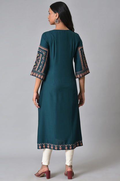 Teal Fusion A-Line kurta - wforwoman