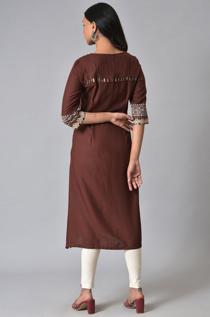 Brown Stripe Printed kurta With Box Pleats - wforwoman