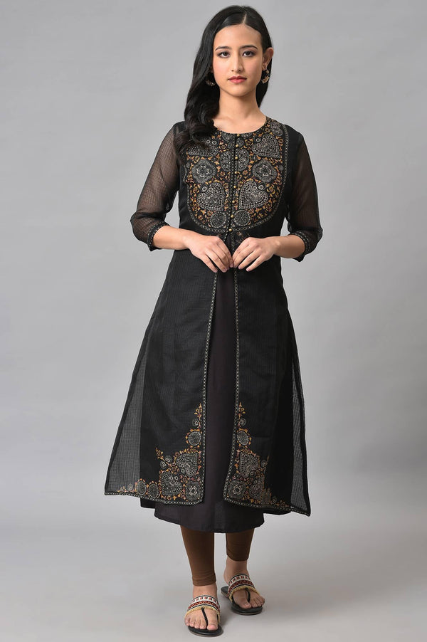 Black Kota Jacket With Solid Sleeveless kurta