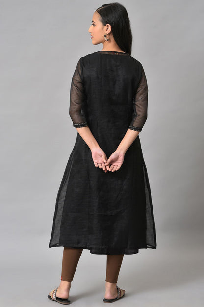 Plus Size Black Kota Jacket With Solid Sleeveless kurta - wforwoman