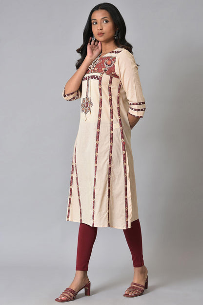 Ecru Printed Straight Summer kurta - wforwoman