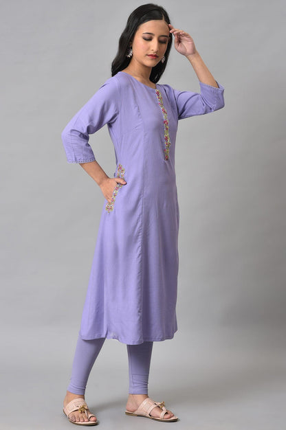 Voilet Embroidered A-Line kurta - wforwoman