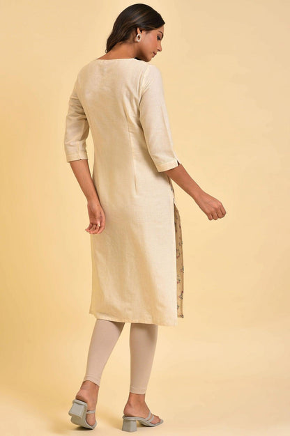 Ecru Floral Printed kurta With Lace Detailing - wforwoman