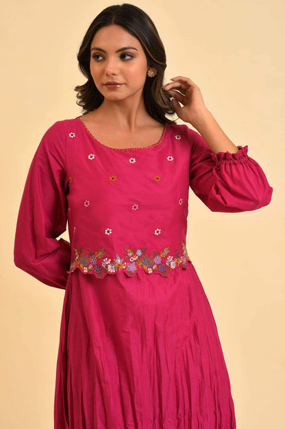 Pink Embroidered Crinkled kurta - wforwoman