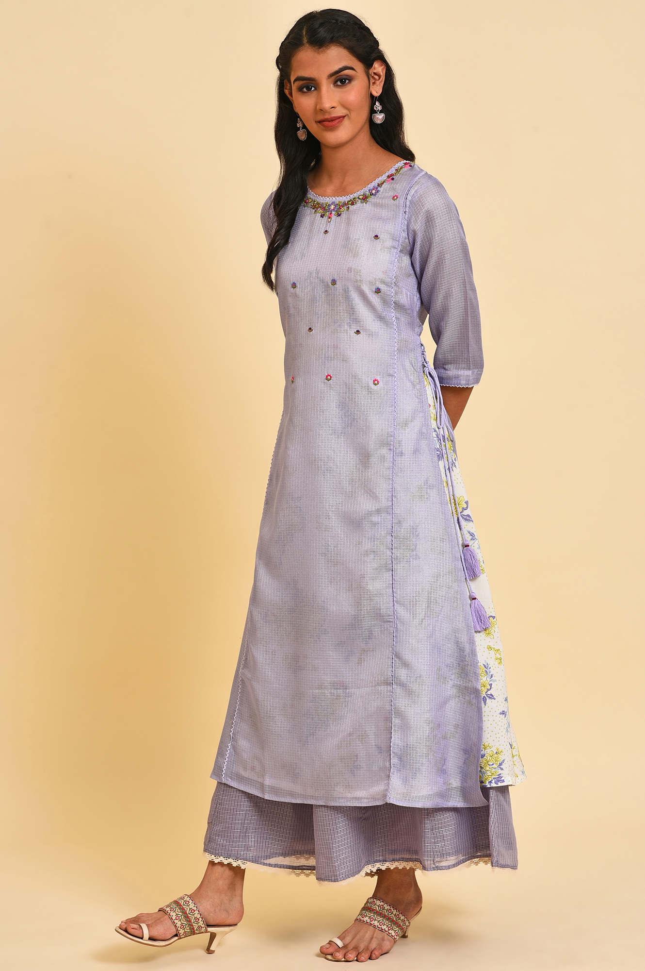 Purple Kota Layered Printed kurta - wforwoman