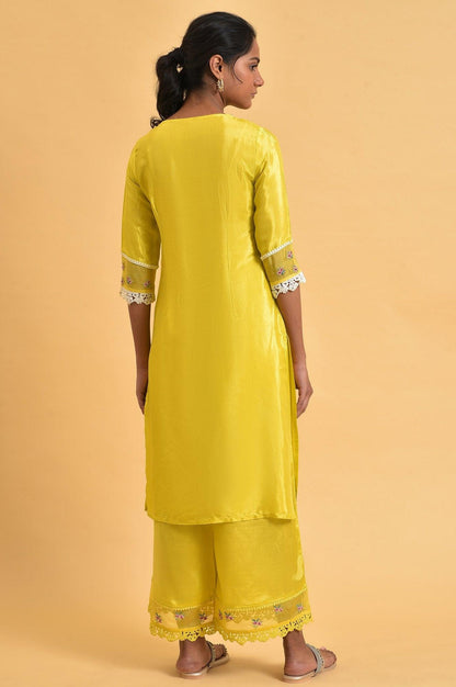 Yellow Embroidered Shantun Festive kurta - wforwoman