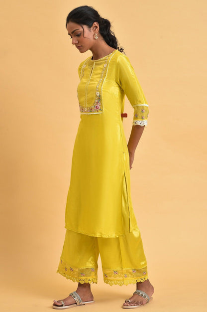 Yellow Embroidered Shantun Festive kurta - wforwoman