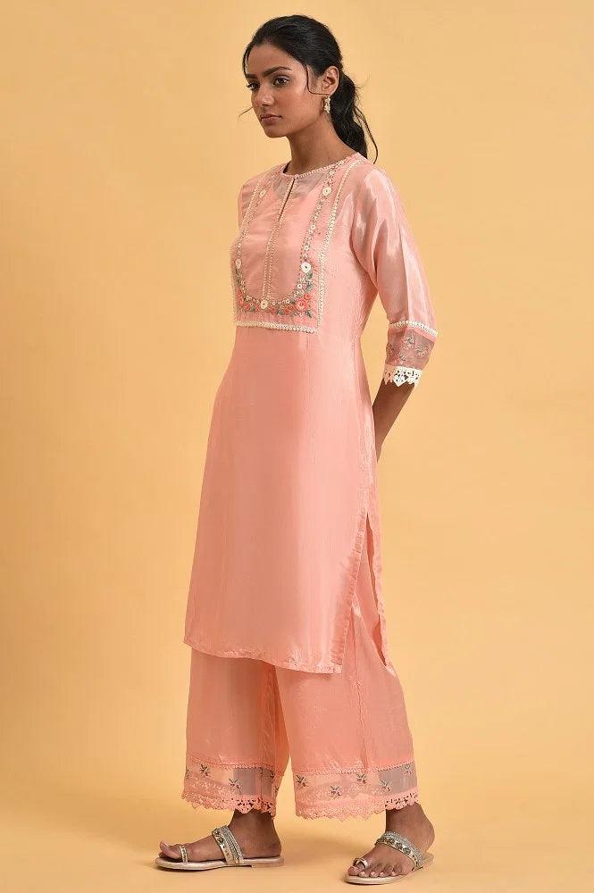 Pink Embroidered Shantun Festive kurta - wforwoman