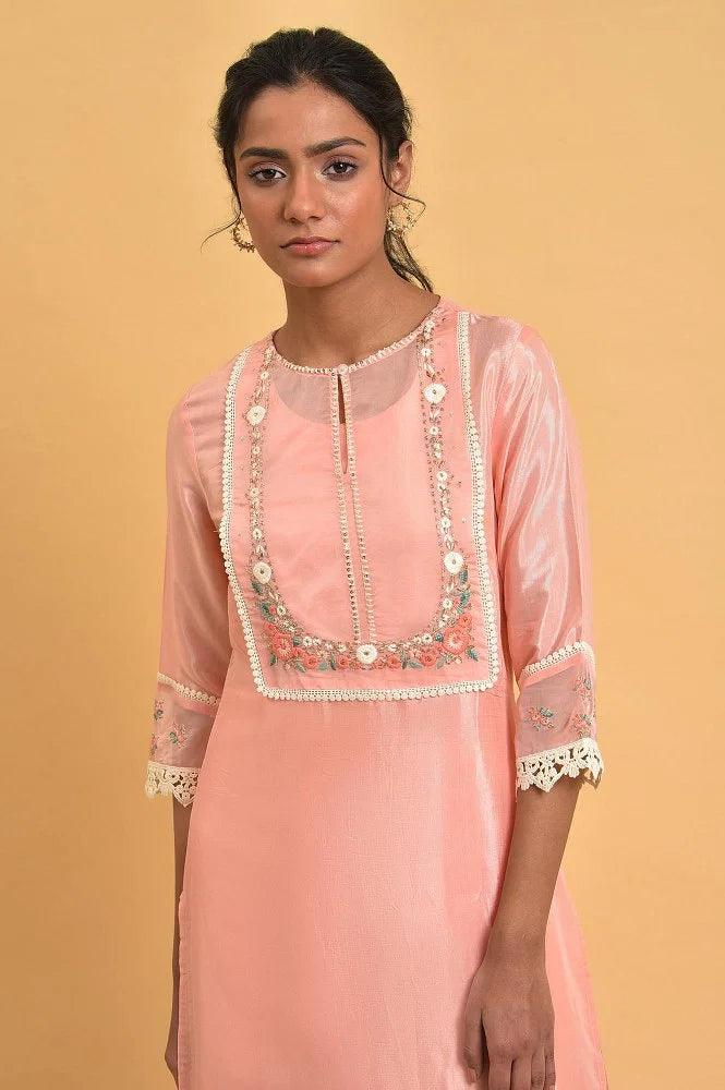 Pink Embroidered Shantun Festive kurta - wforwoman