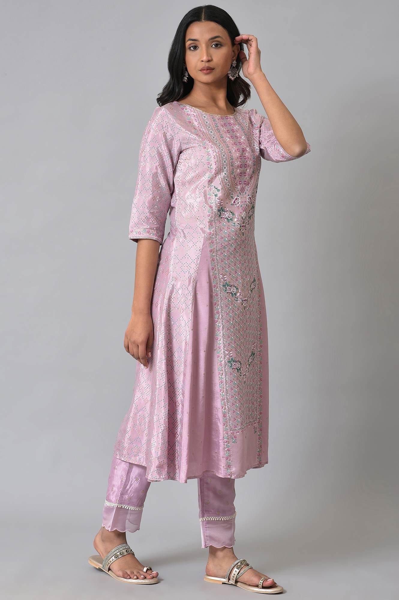 Light Purple A-Line Shatung kurta - wforwoman