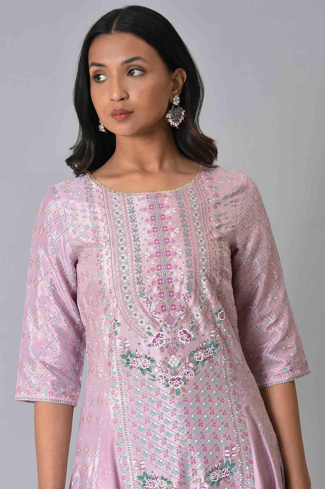 Light Purple A-Line Shatung kurta - wforwoman