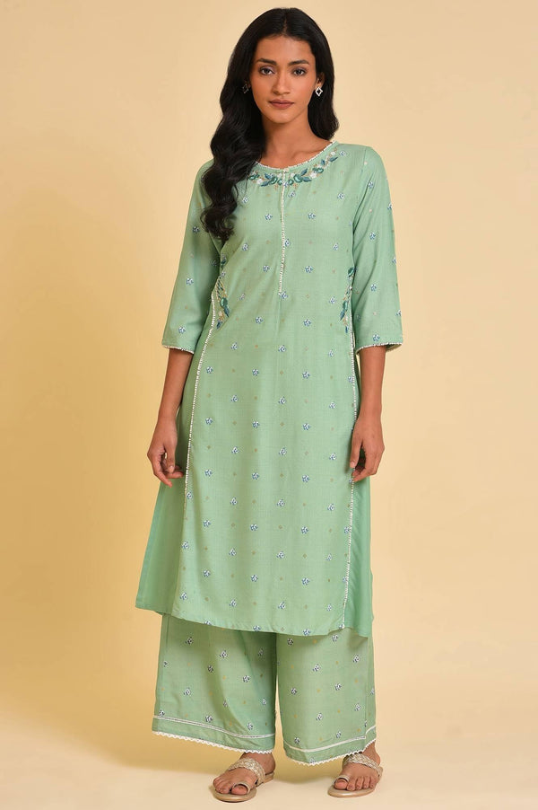 Plus Size Green Embroidered Straight kurta