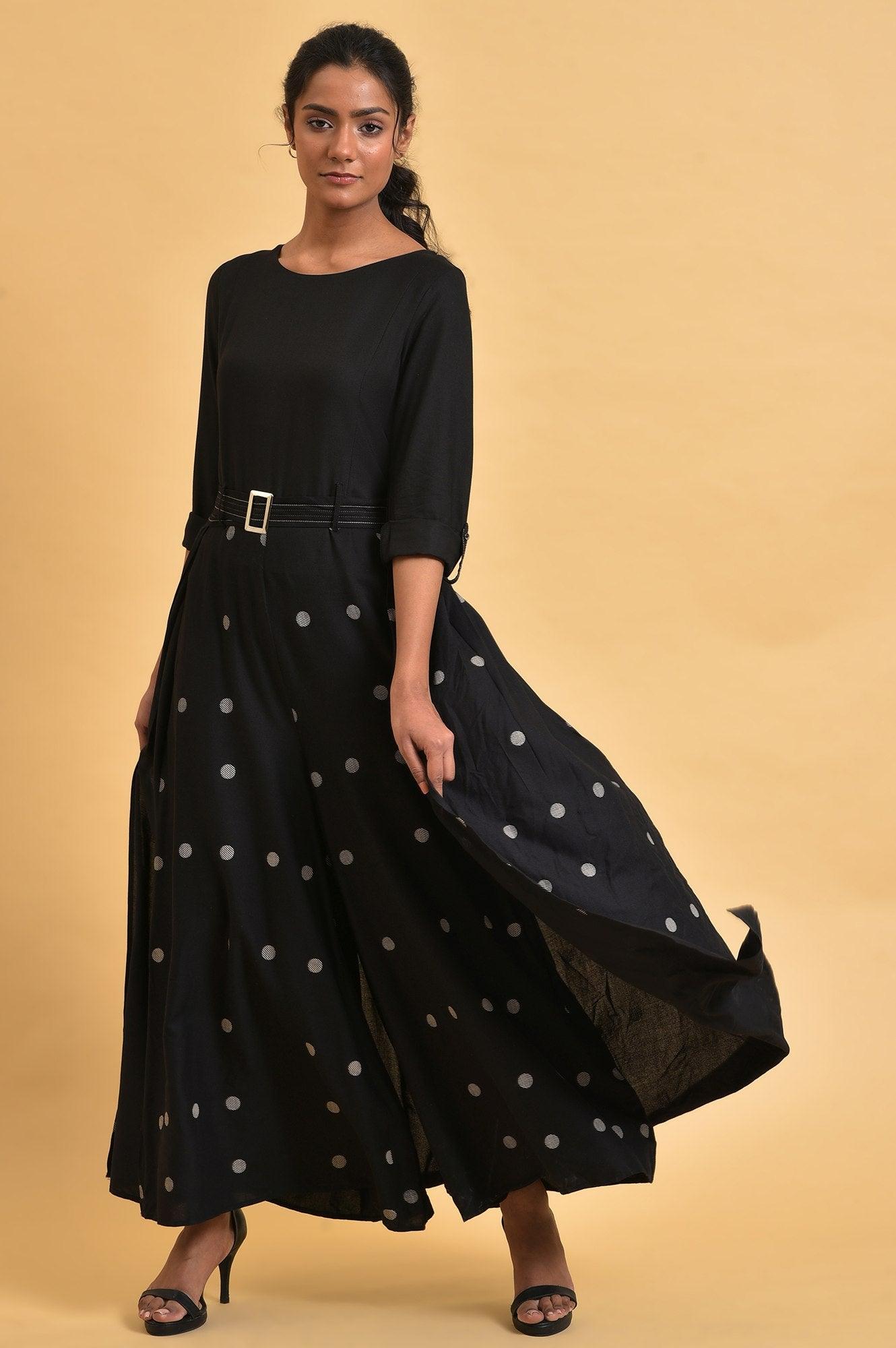 Black Polka Dot Jumpsuit with Belt - wforwoman