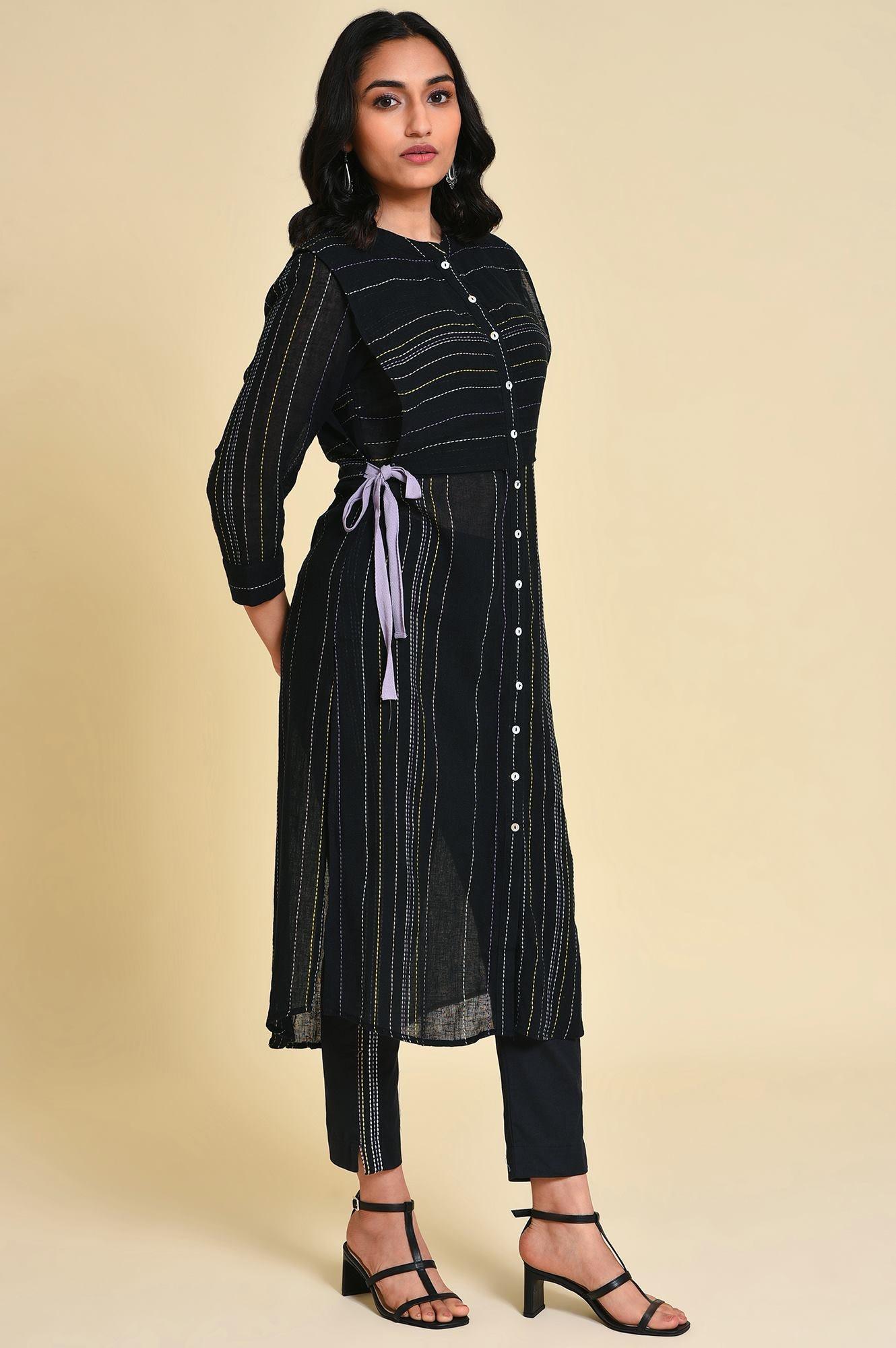 Black Mock Vest kurta - wforwoman