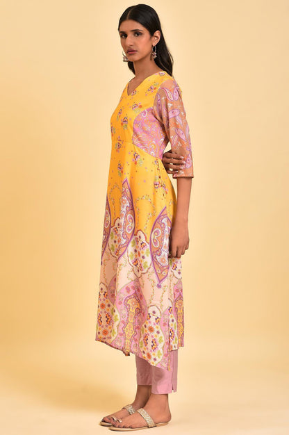 Yellow Handkerchief Patterned Cut Placement kurta - wforwoman