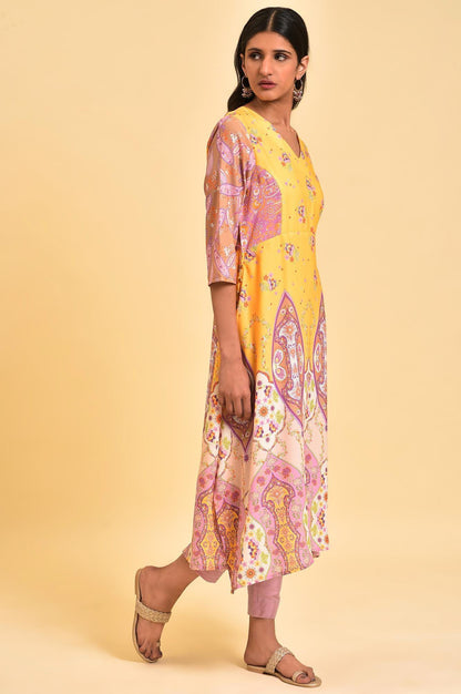 Yellow Handkerchief Patterned Cut Placement kurta - wforwoman