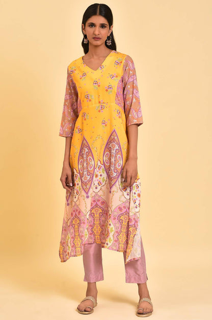 Yellow Handkerchief Patterned Cut Placement kurta - wforwoman