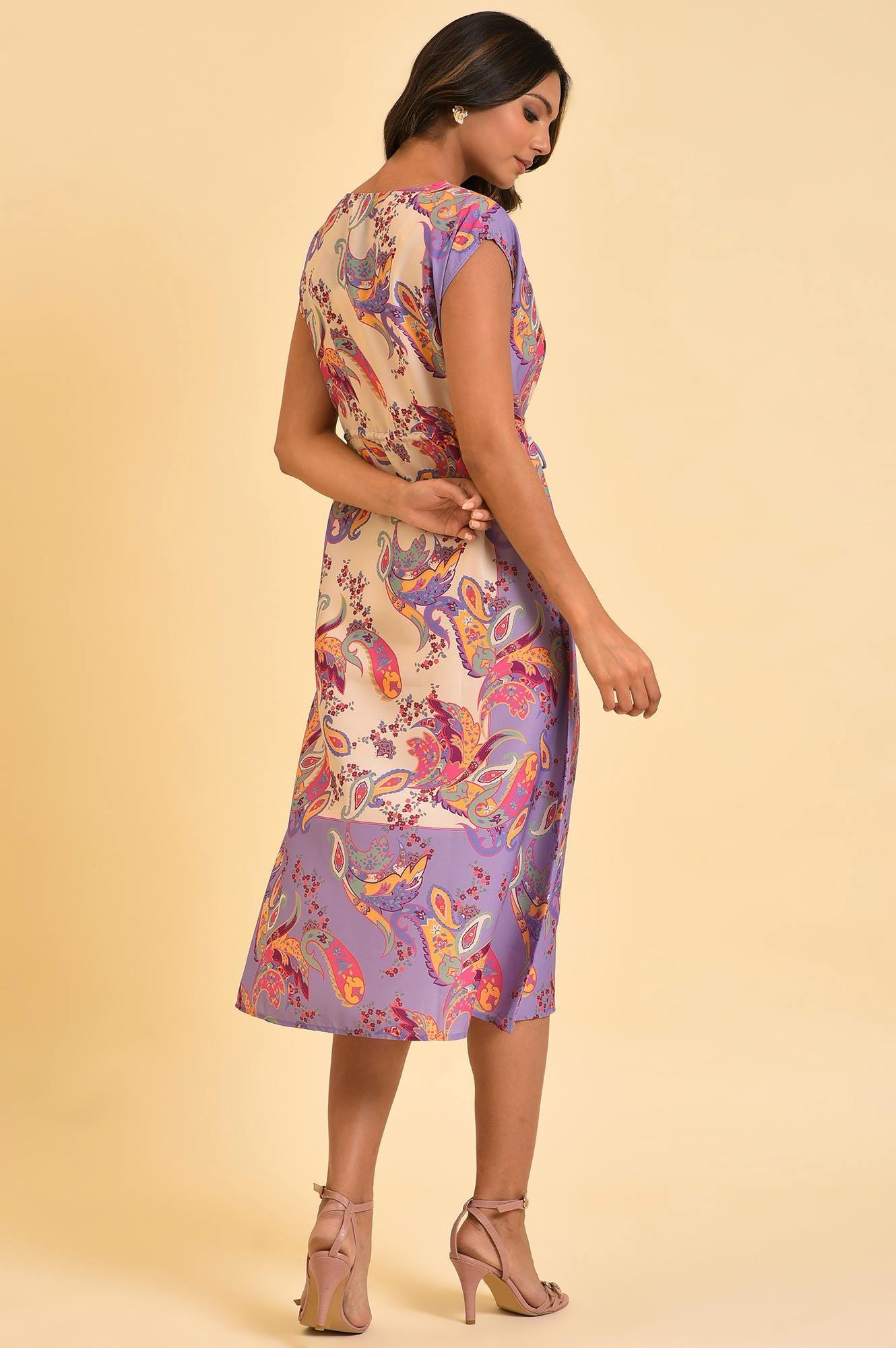 Purple Printed Scarf Patterned Kaftan - wforwoman