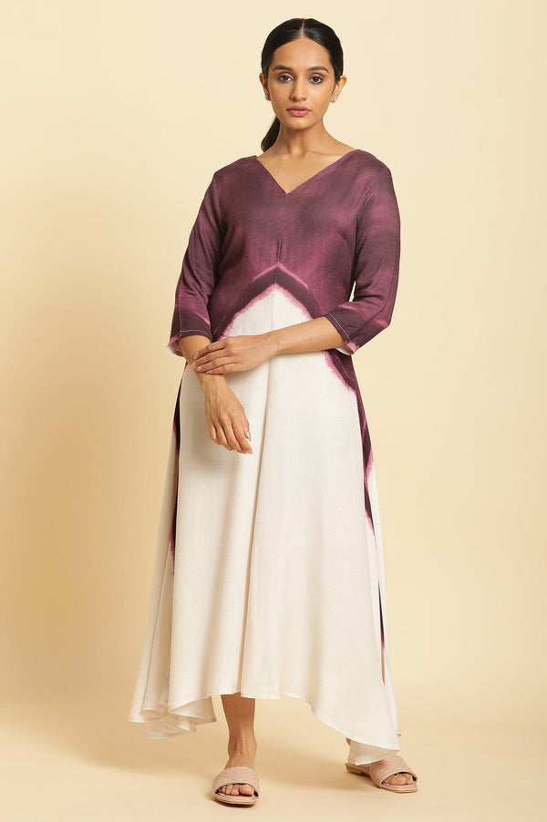 Purple And White Placement Print Asymmetrical Dress