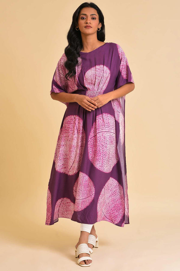 Purple Bold Graphic Printed Kaftan With Back Tie Up