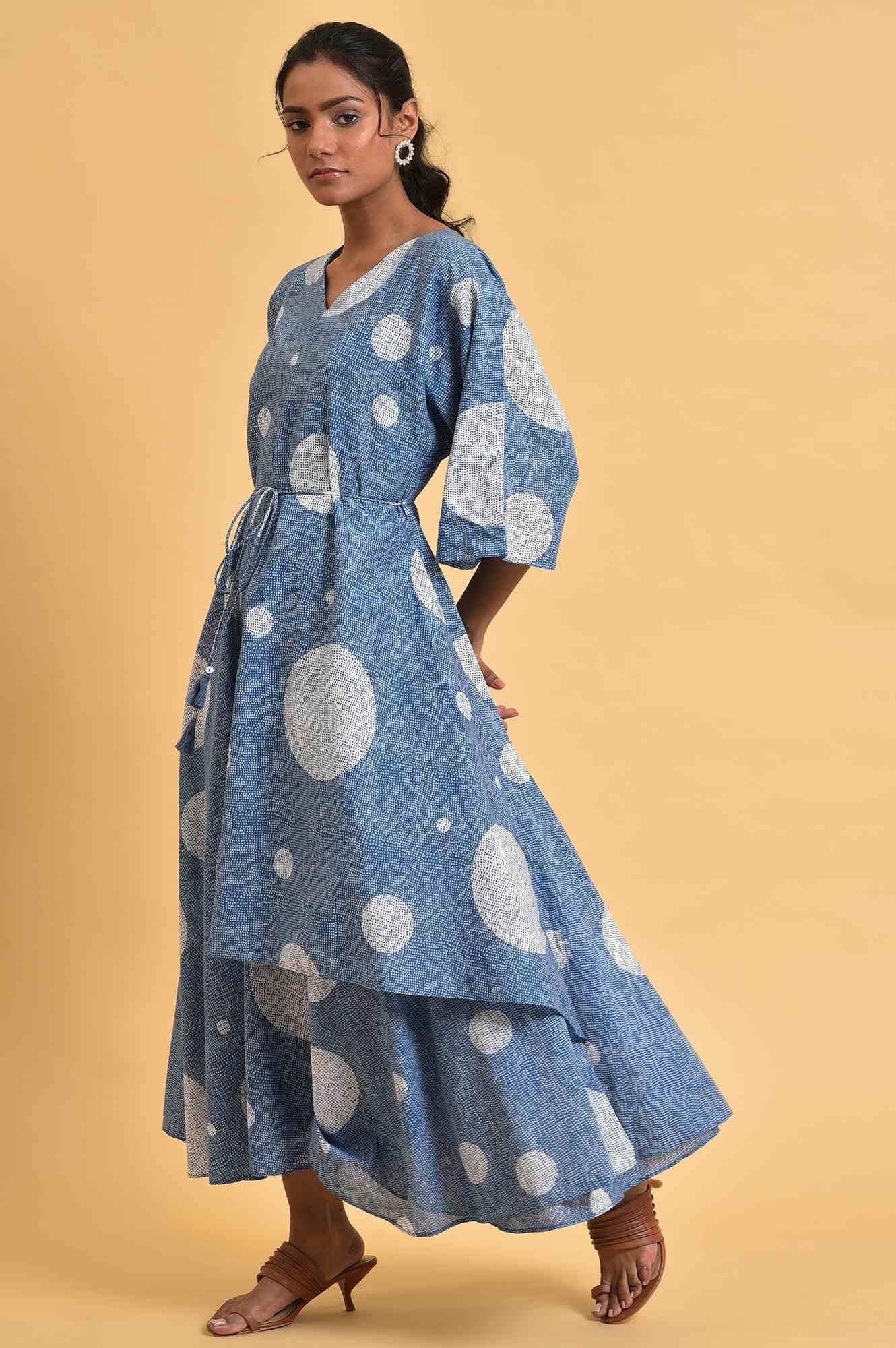 Blue Polka Play Circle Asymmetrical Dress - wforwoman