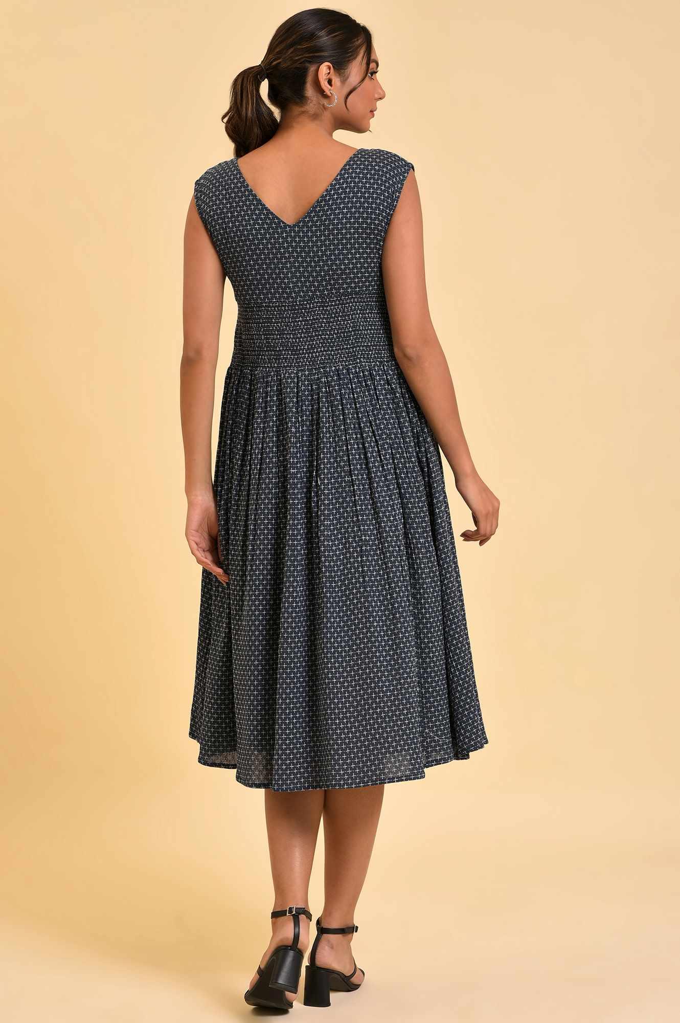 Blue Yarn Dyed Smocked Dress - wforwoman