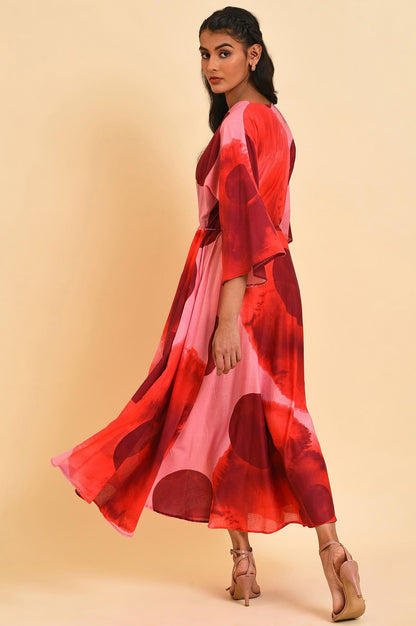 Red And Pink Polka Print Asymmetrical Dress - wforwoman