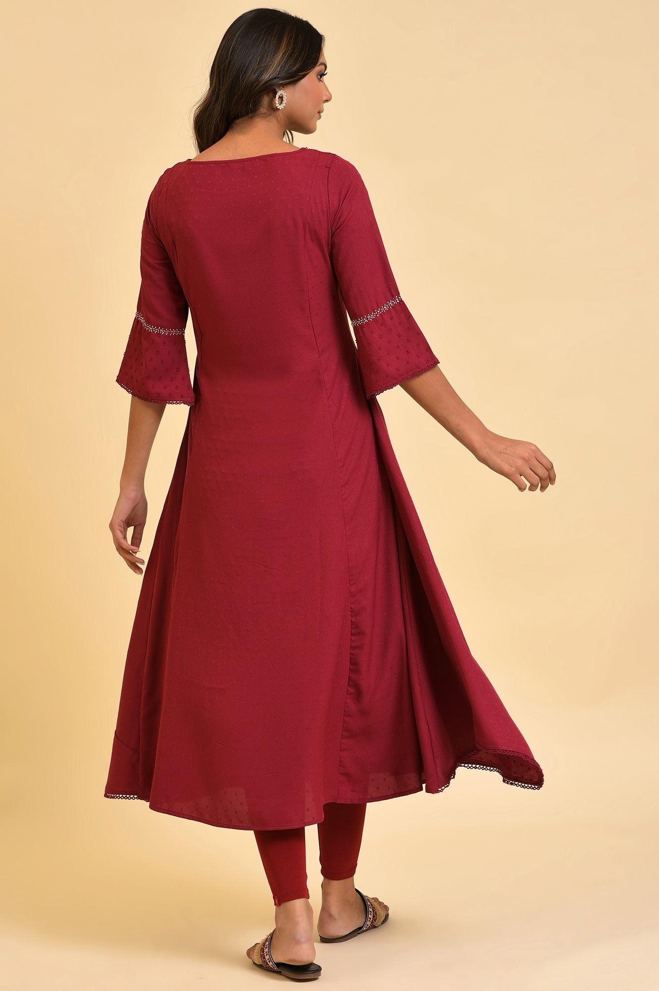 Maroon Mock Layered kurta In Moss Buti
