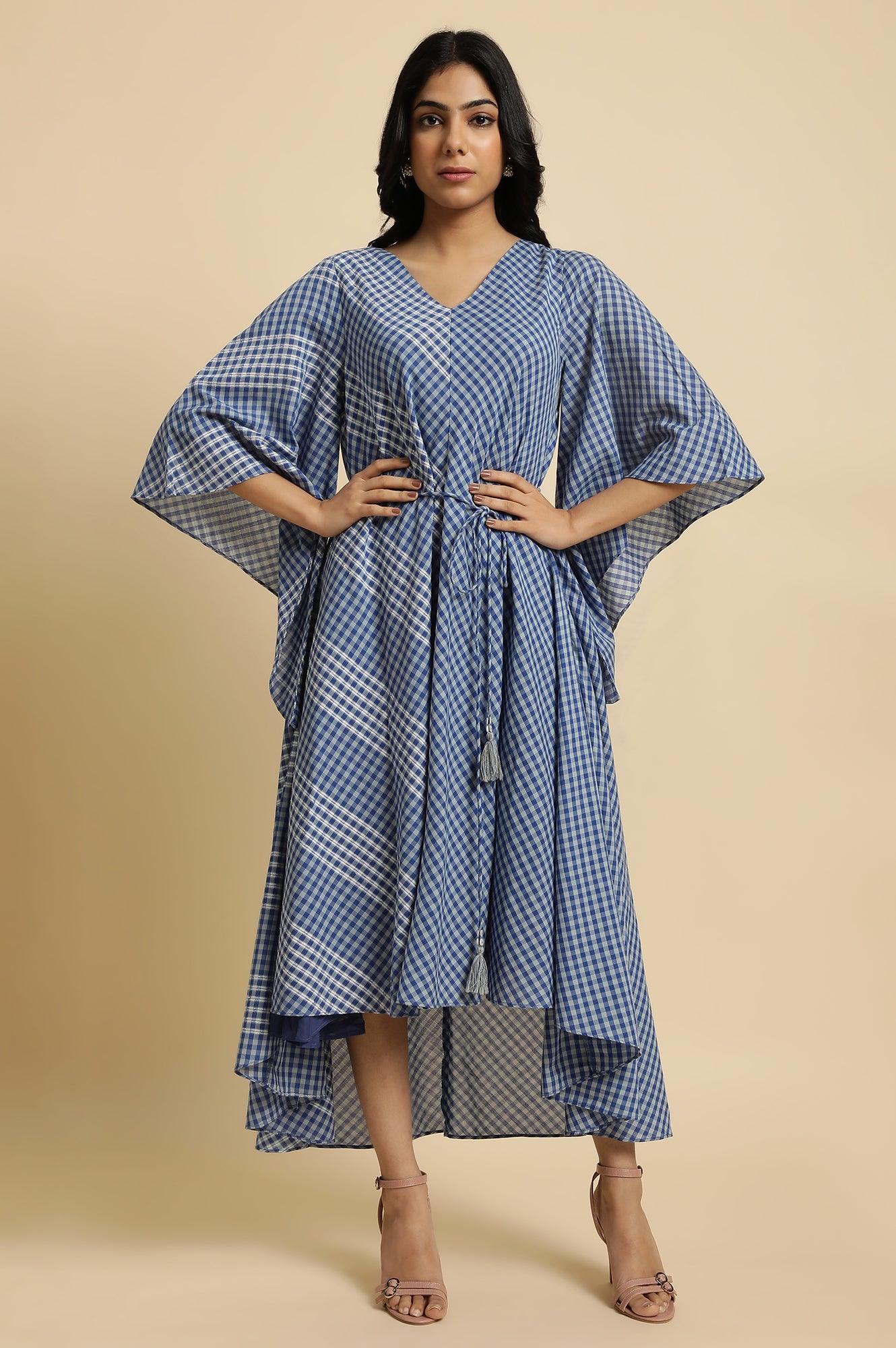 Blue Fluid Checkered Dress - wforwoman