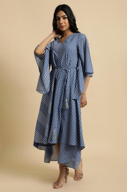 Blue Fluid Checkered Dress - wforwoman