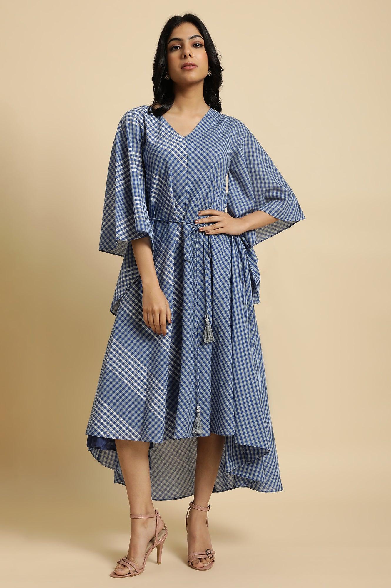 Blue Fluid Checkered Dress - wforwoman