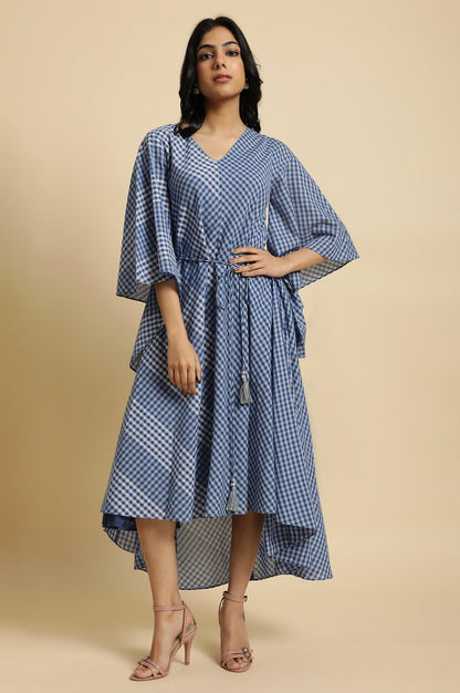Blue Fluid Checkered Dress - wforwoman