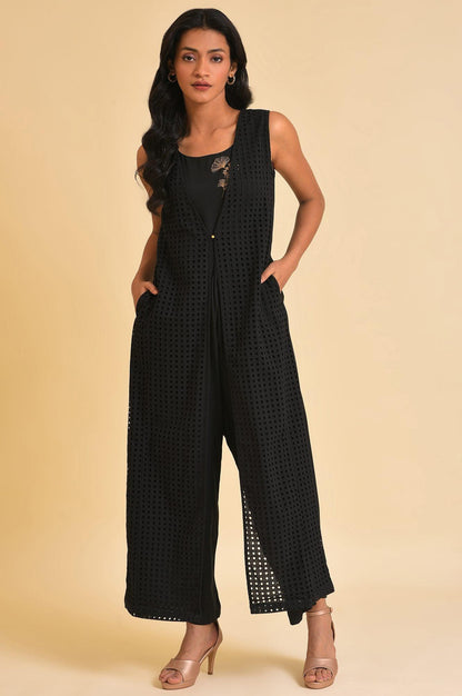 Black Schiffli Jumpsuit - wforwoman