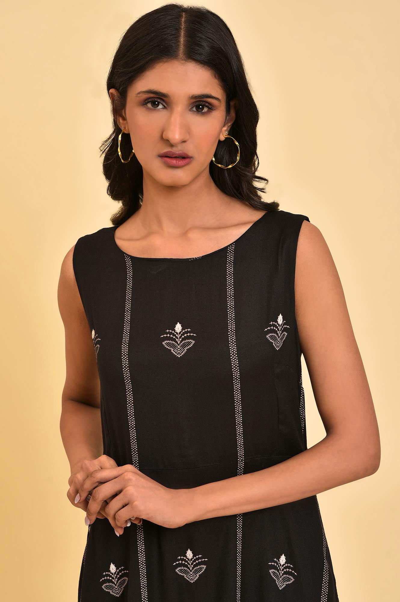 Black Sleeveless A-line Long Dress - wforwoman