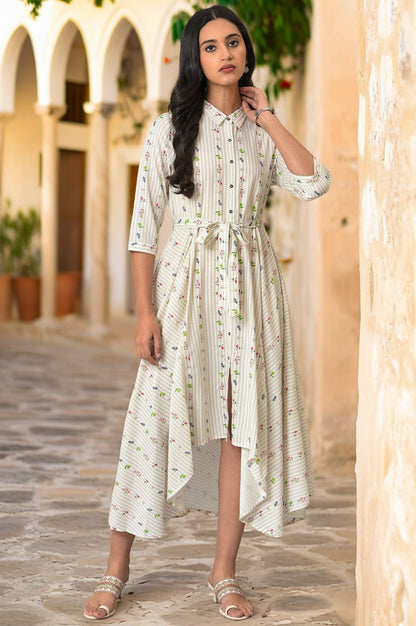 Ecru Printed Summer Shirt Dress