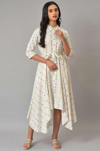 Ecru Printed Summer Shirt Dress - wforwoman